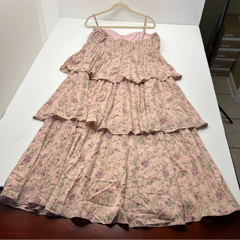 Lulus Pink Floral Bustier Corset‎ Pleated Tiered Chiffon Midi Dress XL *FLAWED - Picture 13 of 13